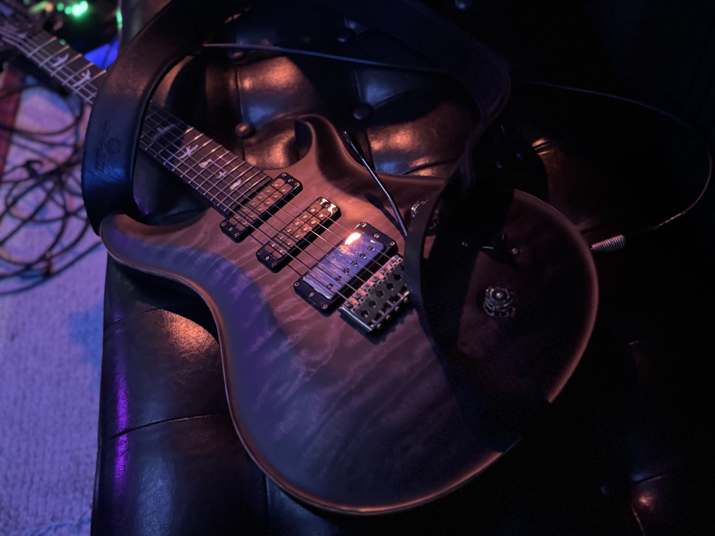 Close-up of one of Alex Fernandez's guitars