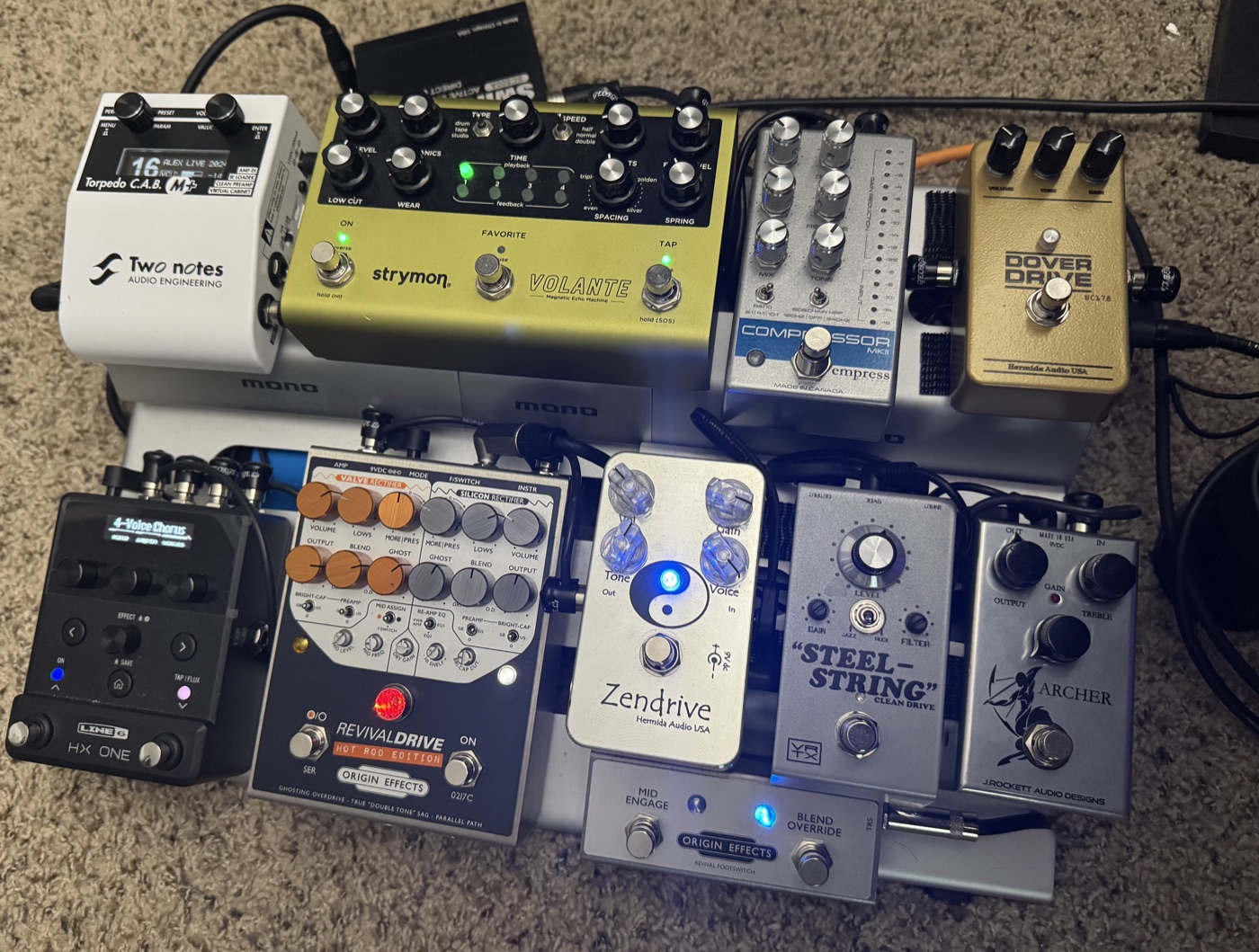 Pedalboard with guitar effects pedals